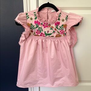 THML Pink and Green Embroidered Flutter Sleeve Blouse